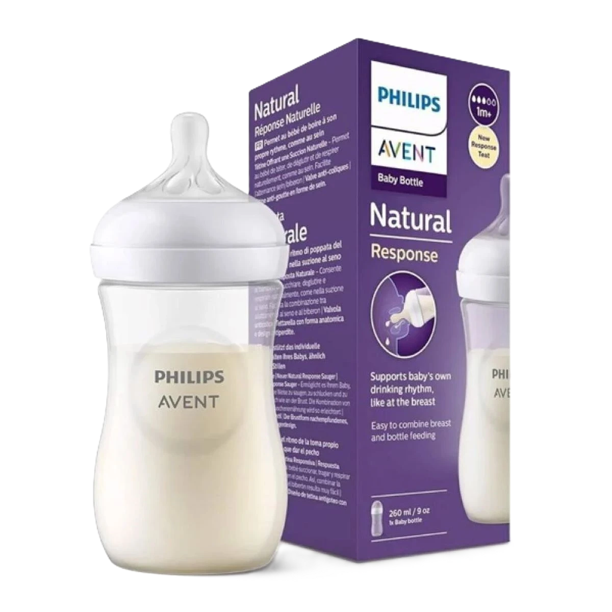 زجاجة رضاعة فيليبس أفينت ناتشورال ريسبونس سعة 260 مل - لون شفاف